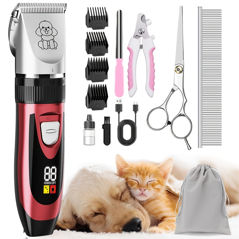Pet Hair Clipper Cordless Adjustable Comb – Silent Low Noise Rechargeable Electric Dog Cat Grooming Scissors Set, Multiple Style Options