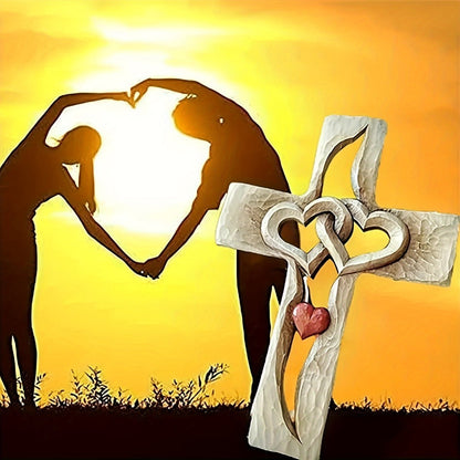 Cross Wall Decor Resin Handcrafted Hearts Intertwined Love Cross, Decorative Wall Cross for Living Room Bedroom Home Decor