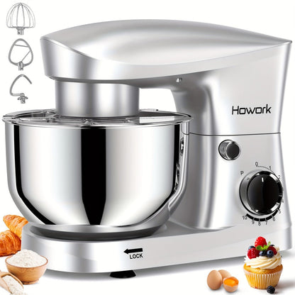 Stand Mixer 5QT, 10-Speed Electric Kitchen Mixer with Dough Hook, Flat Beater, Wire Whip & Pouring Shield