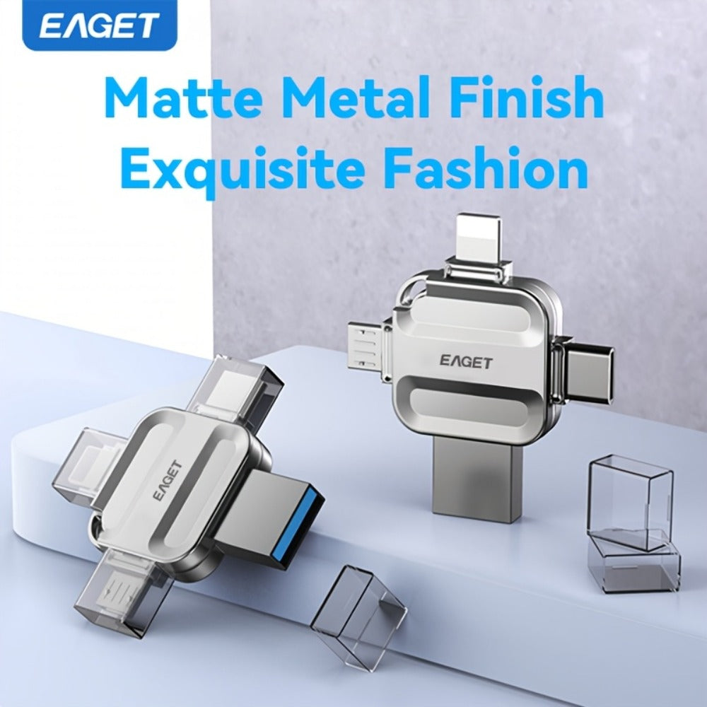 EAGET I50 iPhone Flash Drive USB 3.0 High Speed 4-in-1 Lightning Type-C Micro USB OTG Memory Stick 32GB 64GB 128GB 256GB for iPhone iPad