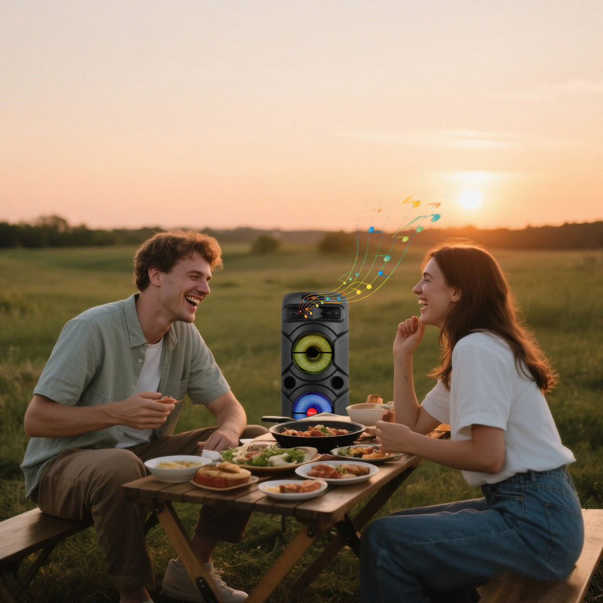 Triple 8-Inch Subwoofer PA Party Speaker with Wireless Stereo Pairing, LED Color Lights, FM Radio