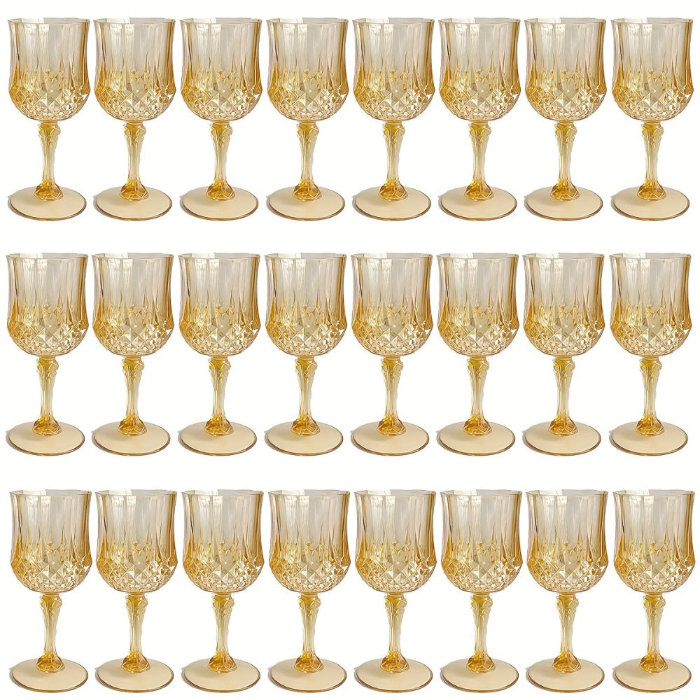 Plastic Wine Glasses 24 Pack – Colorful Shatterproof Goblets for Parties, Weddings & Events – Reusable Vintage-Style Stemmed Cups