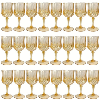 Plastic Wine Glasses 24 Pack – Colorful Shatterproof Goblets for Parties, Weddings & Events – Reusable Vintage-Style Stemmed Cups