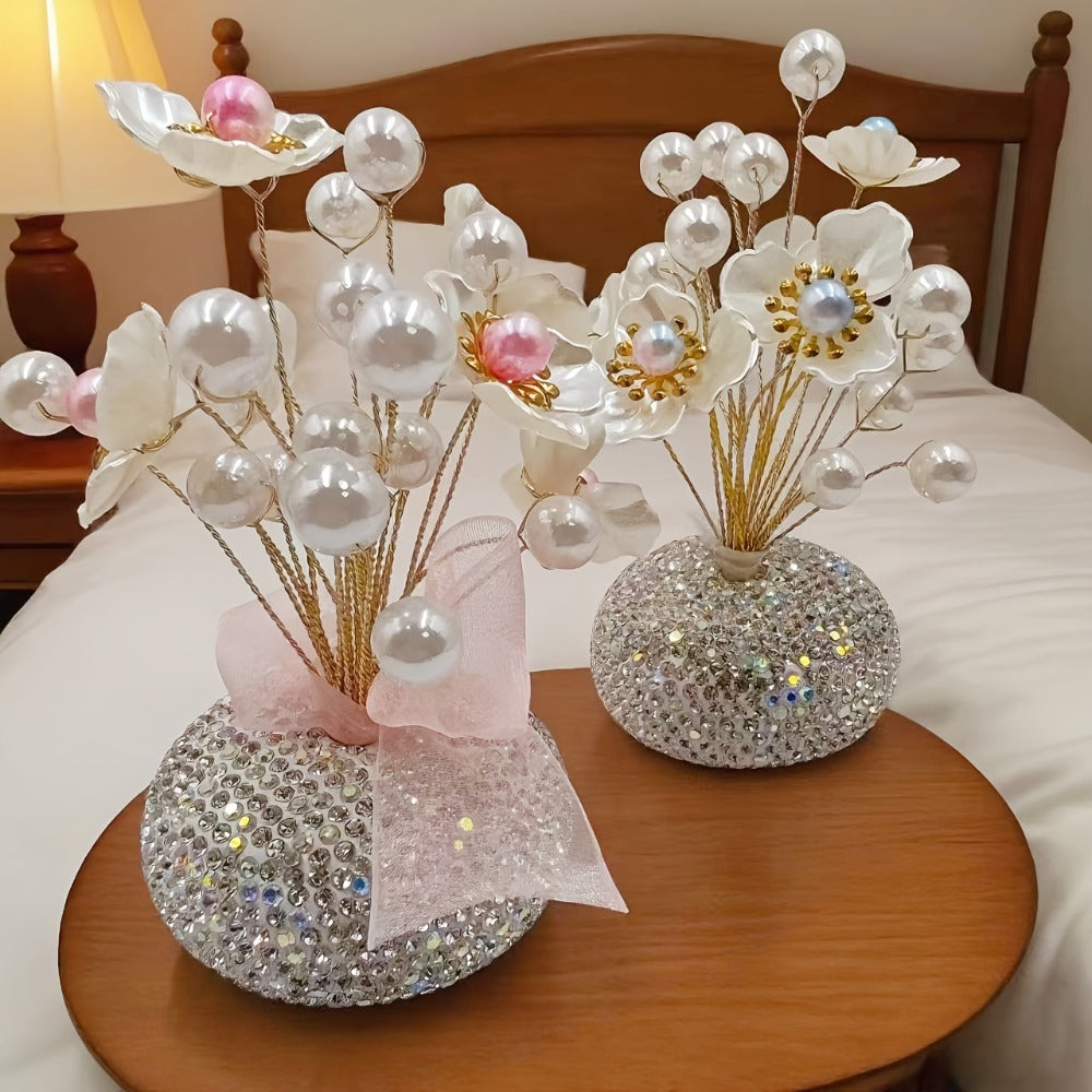 Crystal Flower Car Decoration Handmade DIY Simulation Crystal Flowers for Car Center Console Dashboard Home Decor Holiday Party Birthday