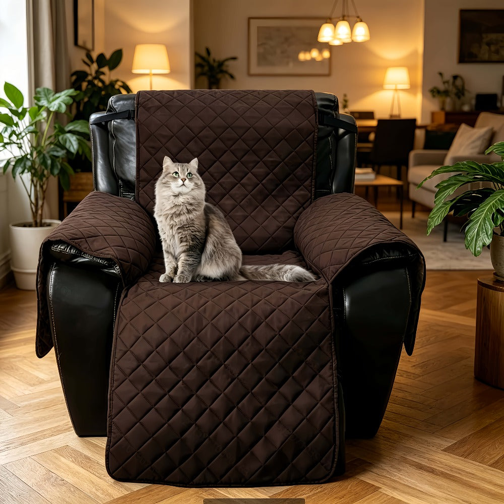 One-Piece Quilted Recliner Chair Cover with Wide Arm Wings, Back Strap and Eight Color Options