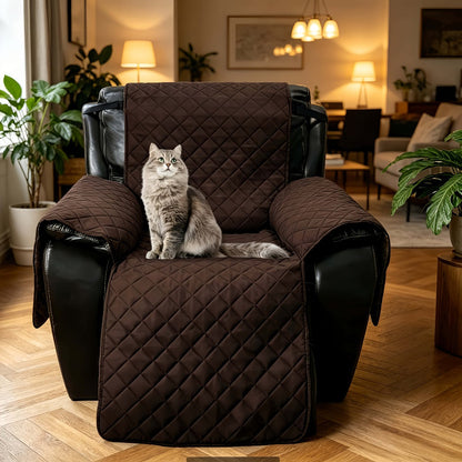 One-Piece Quilted Recliner Chair Cover with Wide Arm Wings, Back Strap and Eight Color Options