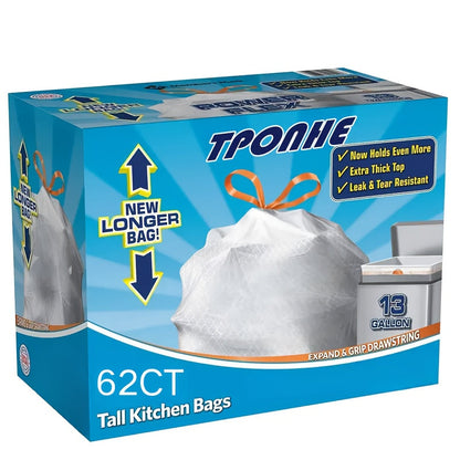 13 Gallon White Roll Garbage Bags Leak Proof Large Capacity Kitchen Trash Bags for Kitchen Living Room Bathroom Waste Bin 26 Count 62 Count
