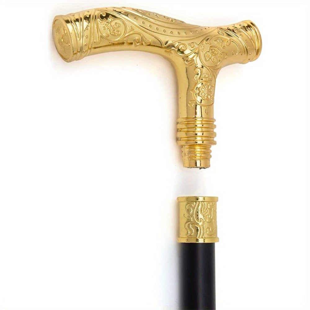 Walking Cane with Bear Head Handle Decorative Gentleman Stick Carved Flower Knob Cane Fashion Mobility Aid Staff 35.4 Inch Golden