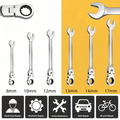 Ratchet Wrench Set 6-Piece Double-Ended Quick Release – Metric 8-17mm, 72-Tooth, Adjustable Combination Wrench Kit with Storage Bag