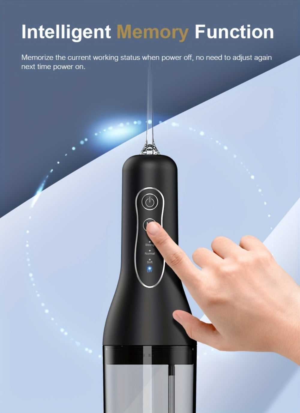 Water Flosser Cordless Black 300ml Oral Irrigator with Four Modes, Four Nozzles, 700mAh Battery, USB Charging and IPX7 Rating