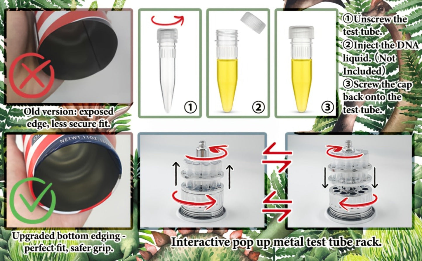 Dinosaur DNA Cryo Canister with Pop-Up Test Tube Rack - 10 DNA Sample Tubes, Movie Prop Replica