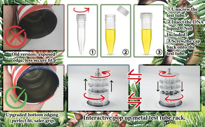 Dinosaur DNA Cryo Canister with Pop-Up Test Tube Rack - 10 DNA Sample Tubes, Movie Prop Replica