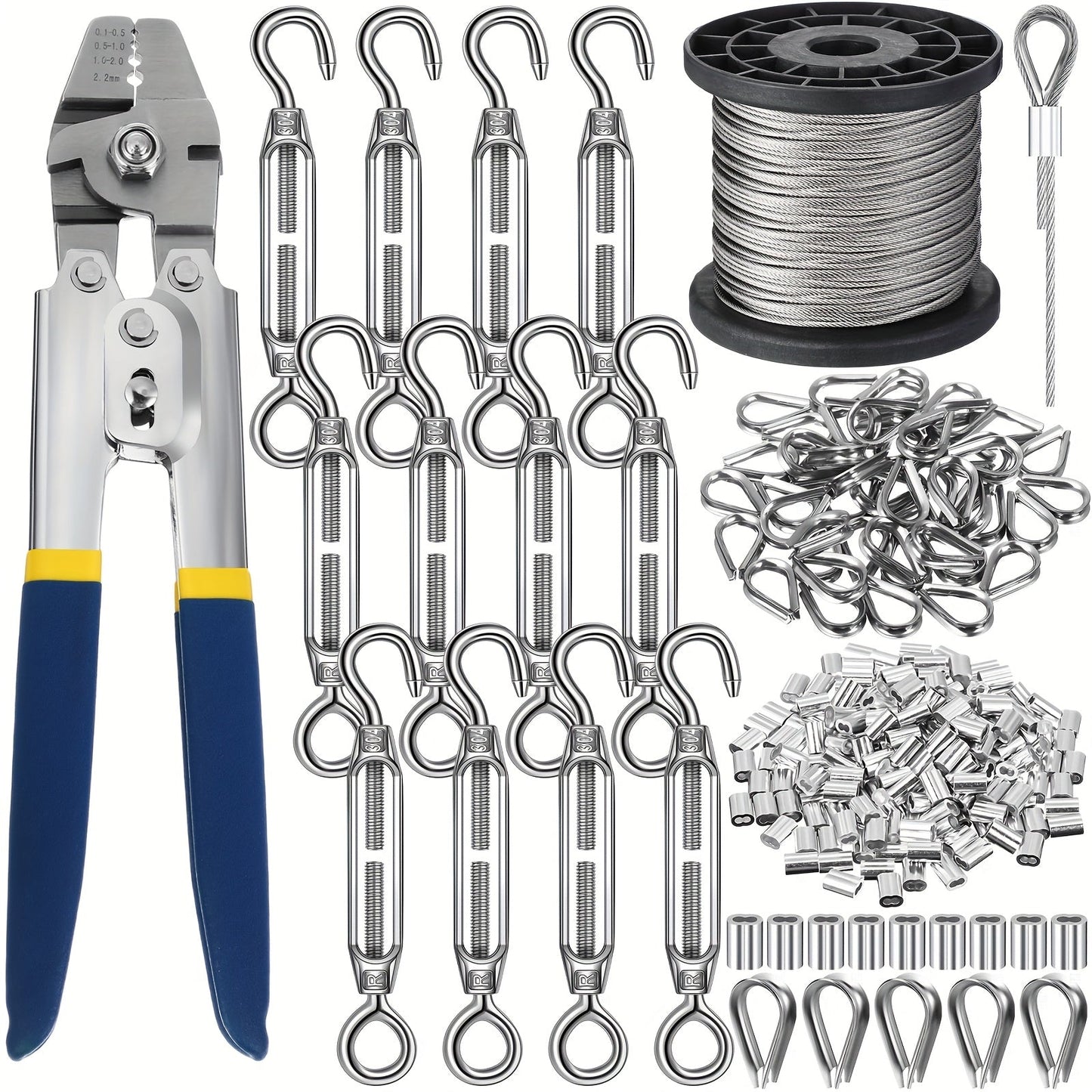264Pcs Wire Rope Crimping Tool Kit 328ft for Entryways, Bedrooms and Living Spaces, with the Listed Configuration