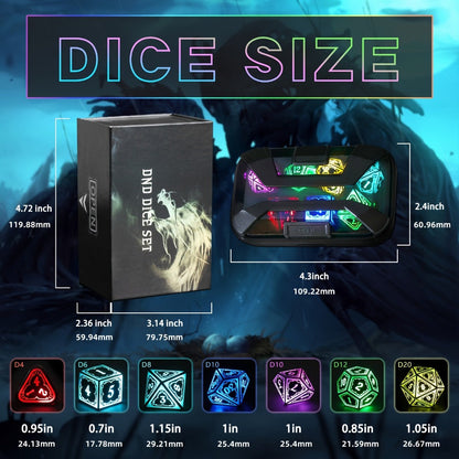 RGB LED DND Dice Set Rechargeable 7pcs, Illuminated Polyhedral Dice with Type-C Charging Case for D&D RPG Tabletop Games