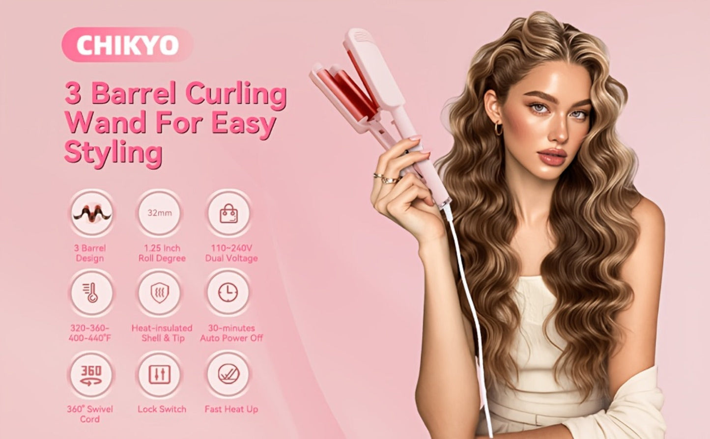 Hair Curling Iron 1.25 Inch - Beach Wave Curling Wand with Dual Voltage, Deep Wave Barrel, Anti-Frizz Ceramic Coating