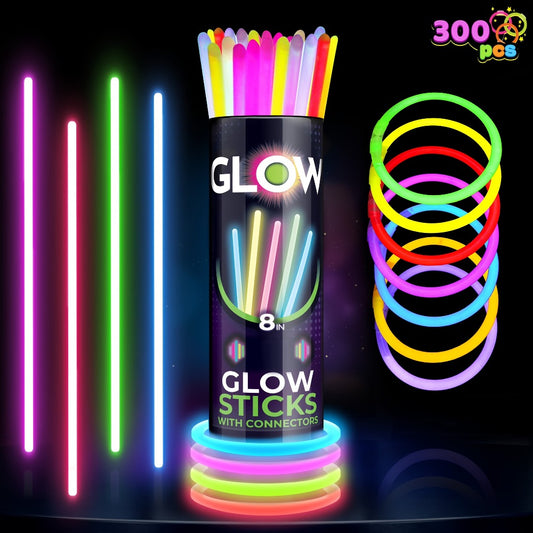Glow Sticks Bulk 300 Pack 8 Inch Glow in the Dark Party Favors with Bracelet Connectors for Parties, Celebrations and Guest Favors