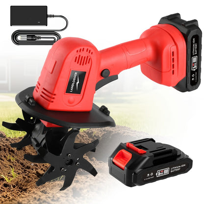 Cordless Electric Cultivator 20V Handheld Rotary Tiller, 9-Inch Width 6.6-Inch Depth, 1 or 2 Batteries & Charger