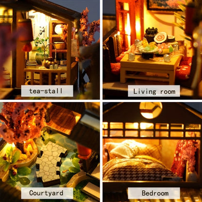 DIY Miniature House Kit, Sakura Garden Villa Wooden Dollhouse with Full Furniture & Accessories, Japanese Cherry Blossom Style