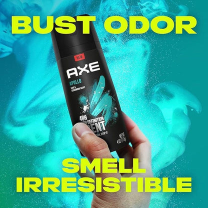 AXE Apollo Body Spray Deodorant Men Aluminum Free Long-Lasting Odor Protection Sage Cedarwood Scent 4oz 3 Count Pack Fresh Masculine