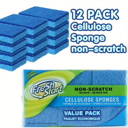 Non-Scratch Cellulose Sponge Dual-Sided with Tough Scouring Pad, Dishwashing Sponges for Kitchen