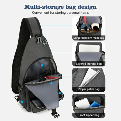 Sling Bag Two-Pack in Dark Gray and Light Gray Oxford Cloth with Crossbody Chest Carry and Zippers