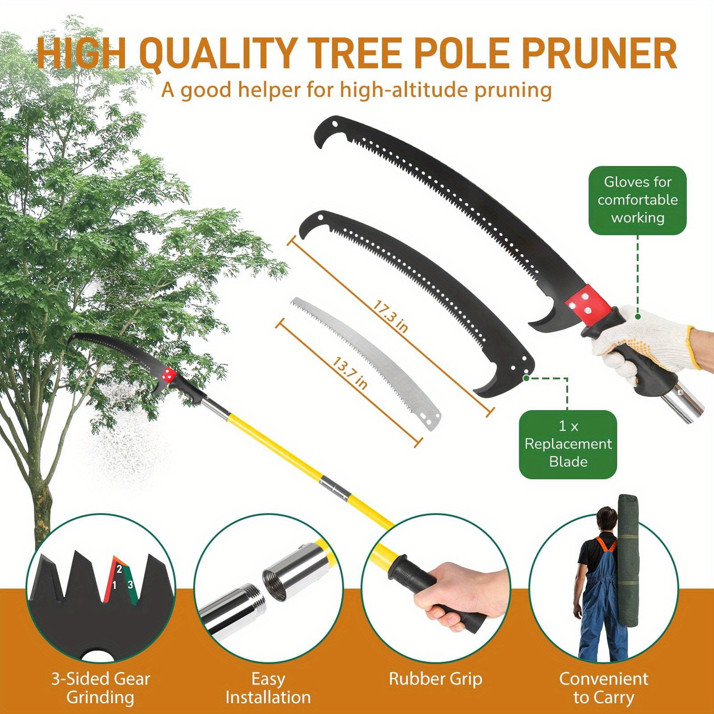 Extendable Pole Saw 26ft 2-in-1 Manual Tree Pruner, High Reach Branch Trimmer with Pruning Saw & Rope Cutter for Yard & Garden