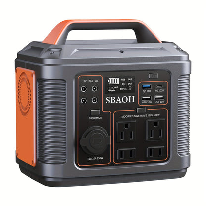 Portable Power Station 300W 296Wh – 13 Outputs, AC/USB-C PD100W/QC3.0/DC, LED Flashlight, for Camping, Road Trips