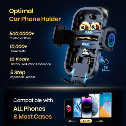 Three-Point Air-Vent Phone Mount with Extendable Hook, Adjustable Arm and Black Finish for In-Car Viewing