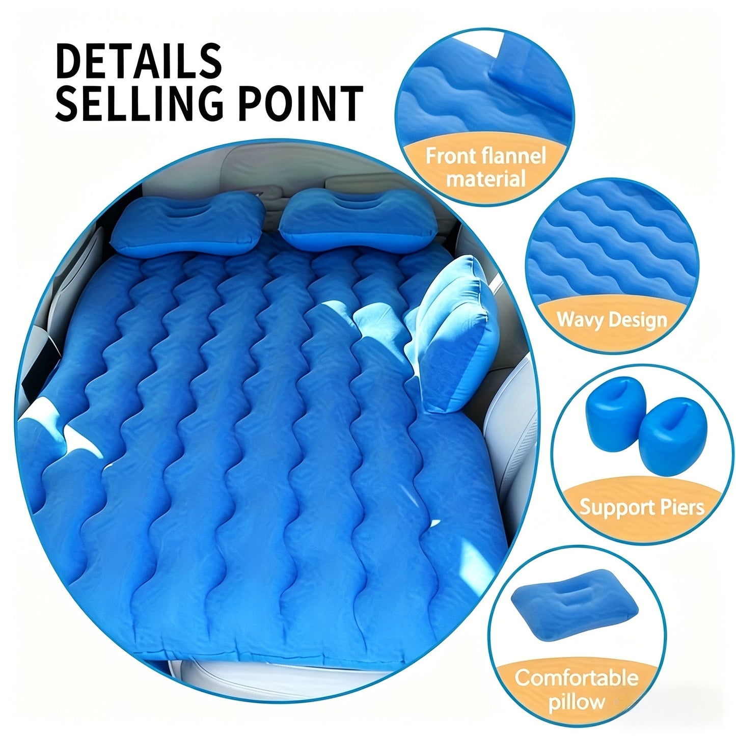 SUV Air Mattress Inflatable Car Bed Portable Camping Mattress Universal Flocked Blow Up Bed for SUV Trunk Back Seat with Storage Bag Repair