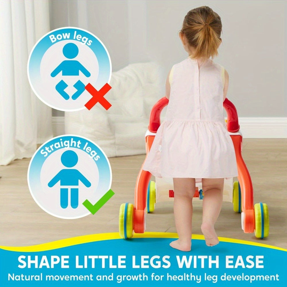 Sit to Stand Baby Push Walker 2-in-1 Adjustable Speed Learning Walker Detachable Play Panel 7-Mode Piano Light-Up Buttons Sound Effects