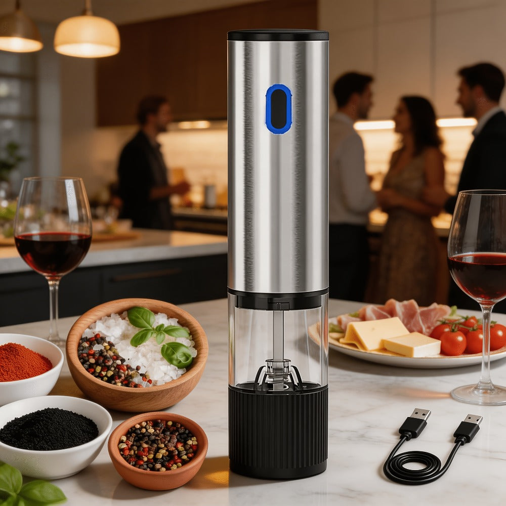Electric Pepper Grinder USB-C Rechargeable, 5-Level Adjustable Coarseness, One-Hand Operation