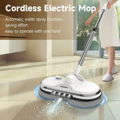 Cordless Electric Spin Mop with LED Headlight & Sprayer, 50-Min Runtime 6oz Water Tank, Floor Scrubber for Hardwood Tile Laminate Floors