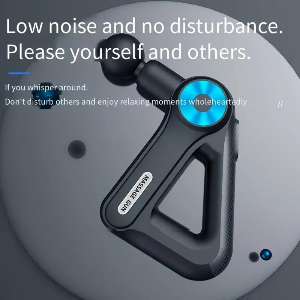 Triangular-Grip Massage Gun with Nine Attachments, Nine Gear Positions and Blue-Black or Gold-Black Finish
