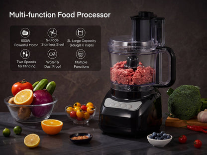 12 Cup Food Processor 6 Functions - Chopping, Slicing, Shredding, Purees & Dough, Large Electric Kitchen Food Processor for Meal Prep