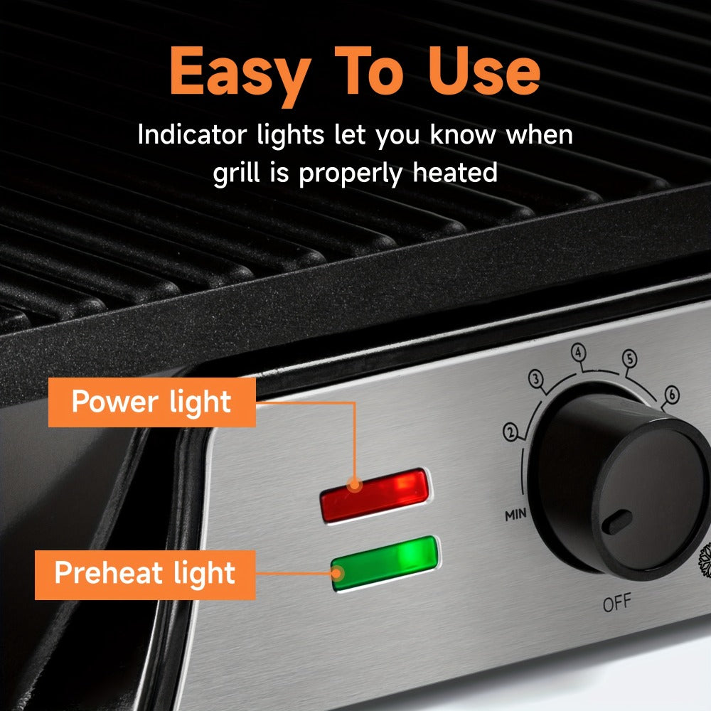 Panini Press Grill 3-in-1 Electric Indoor Grill with Non-Stick Plates - 180° Flat Grill for Entryways, Bedrooms and Living Spaces