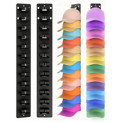 Hat Organizer Wall Mounted 2-Pack, 24-Cap Storage Hooks, Adhesive or Drill Install, Closet Entryway Bedroom Hat Rack