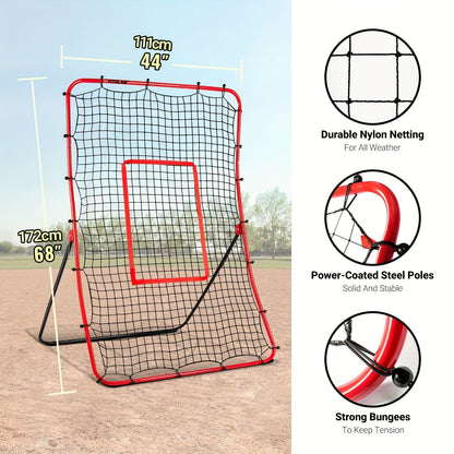 Adjustable Baseball Pitchback Rebounder Net with Red Target, 48 x 68 Inch Frame and Five Angles