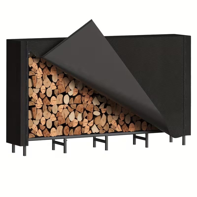 Firewood Rack Heavy Duty Adjustable – Outdoor & Indoor Log Holder with Cover, A-Frame Steel Wood Storage Stand for Fireplace, Patio, Cabin