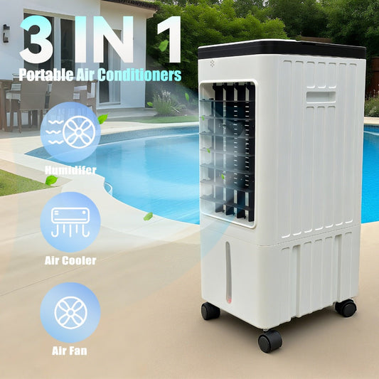 Outdoor Air Cooler 3-in-1 Evaporative Cooler Fan with Misting Humidifier 2.9 Gal Large Tank for Grilling, Camping and Outdoor Meals