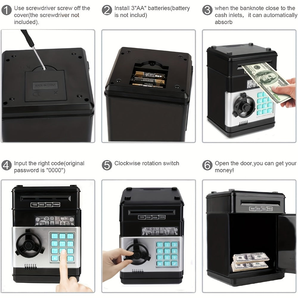 Electronic ATM Piggy Bank for Kids, Digital Coin & Cash Money Bank with Password Lock, Holds 600 Coins or 100 Bills