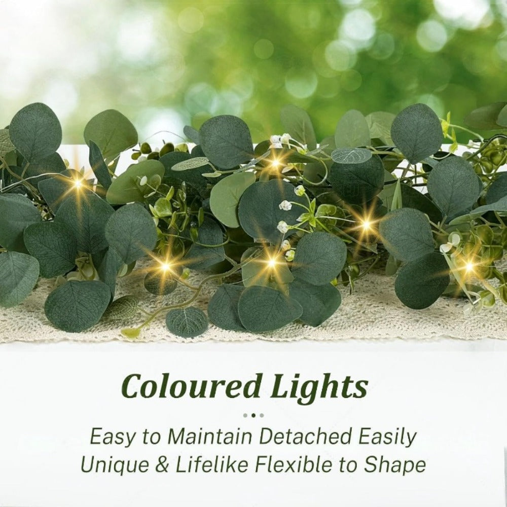 Lighted Eucalyptus Wreath Garland 6FT LED 2 Pack - Artificial Green Vine with Lights for Wedding Centerpiece