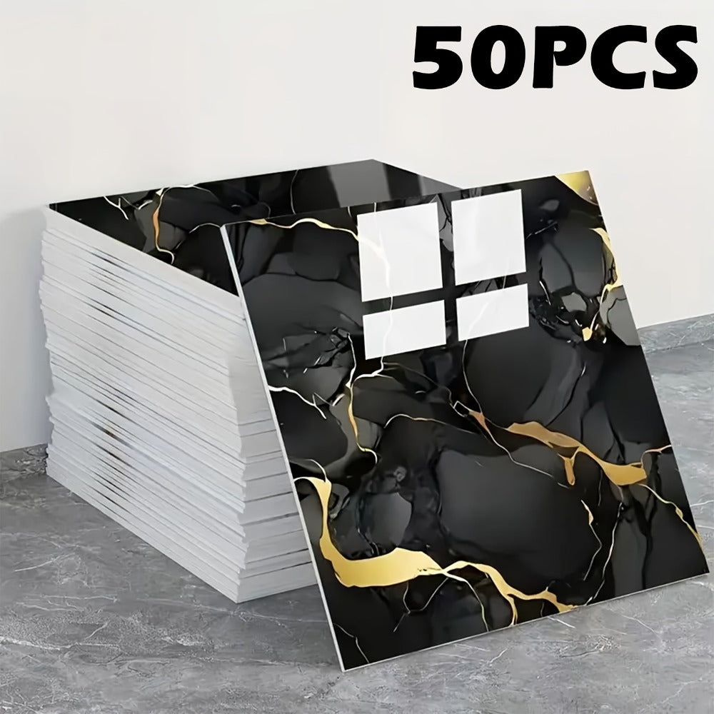 Peel and Stick Wall Tiles 50/100pcs PVC Marble Self Adhesive Vinyl Tile Stickers for Bathroom Kitchen Living Room