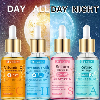 Face Serum Set 4-Piece Day & Night with Vitamin C Retinol Hyaluronic Acid Ceramide - Deep for Bath Time, Home Spa and Personal Care