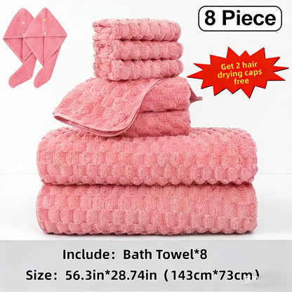 Towel Set 4 or 8 Piece Microfiber Collection with Hair-Drying Cap Options in Four Colors for Home and Guest Use