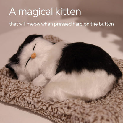 Plush Toy Realistic Sleeping Cat with Meow Sound in Four Coat Patterns for Desk or Room Display