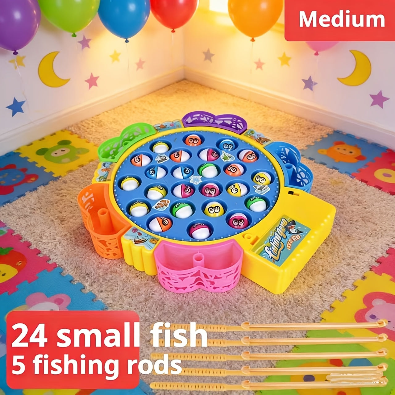 Electric Musical Fishing Game Toy for Kids, Rotating Fishing Board with Colorful Fish, Lights & Music
