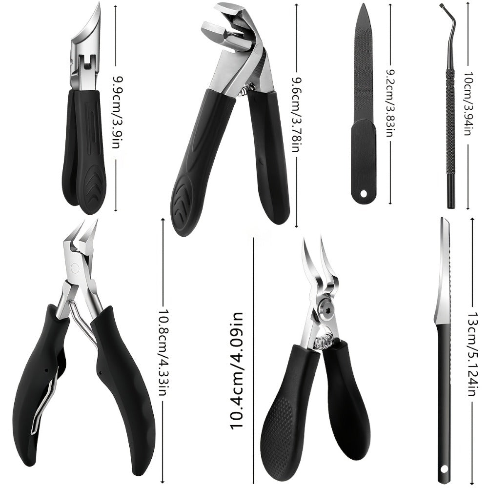 Toenail Clippers Set 7pcs Heavy Duty Wide Jaw – Professional Stainless Steel Pedicure Kit for Thick & Ingrown Toenails