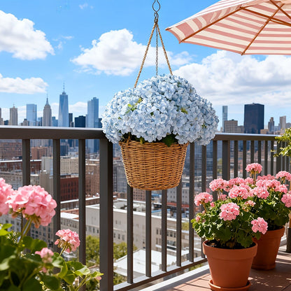 Artificial Hydrangea Flower Stems, 20-Piece 16-Inch Silk-Labeled Set in Blue or White with Green Stems