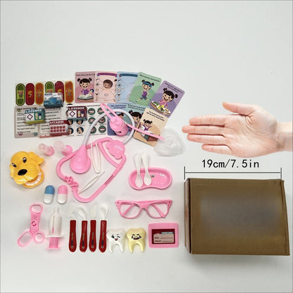 Pink Doctor Pretend Play Toy Set 40pcs for Girls, Simulation Nurse Kit with Stethoscope Injection Dental Tools