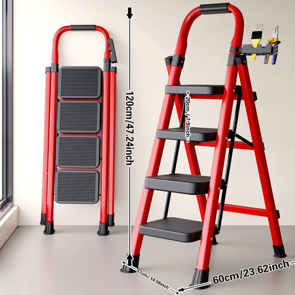 Folding Step Ladder 3 5 Step Steel Anti-Slip Wide Treads Handrail Safety Lock Portable for Home Cooking, Dining and Outdoor Meals